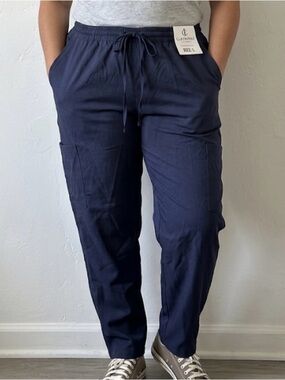 Clip The Label Navy Women's Drawstring Cargo Pants size large new